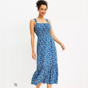 LOFT Petite Floral Shirred Flounce Maxi Dress
